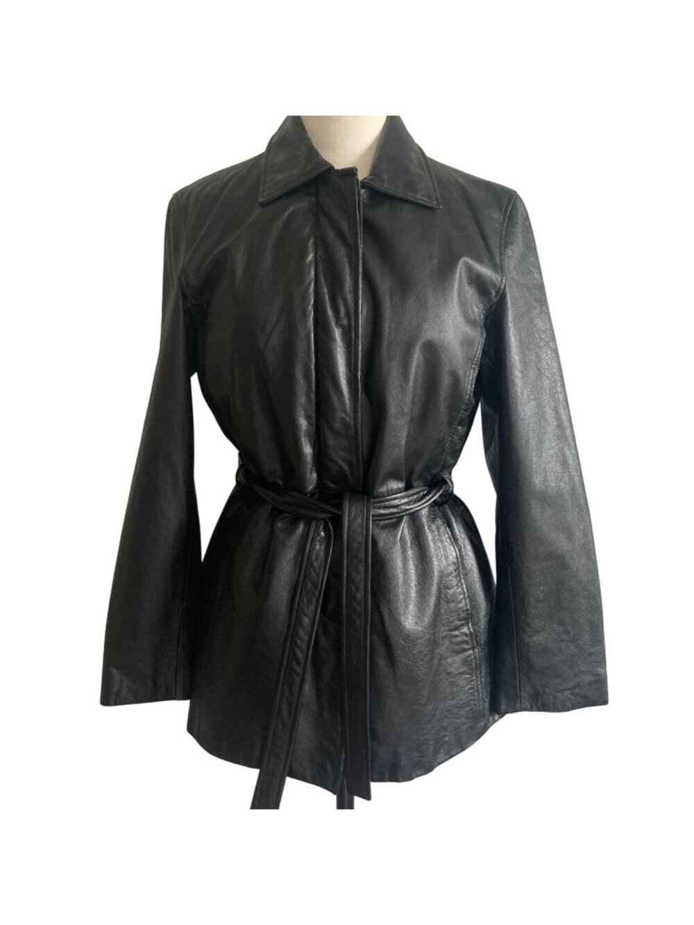 Vintage Jacqueline Ferrar Black Leather Jacket Medium Removable Lining Belted